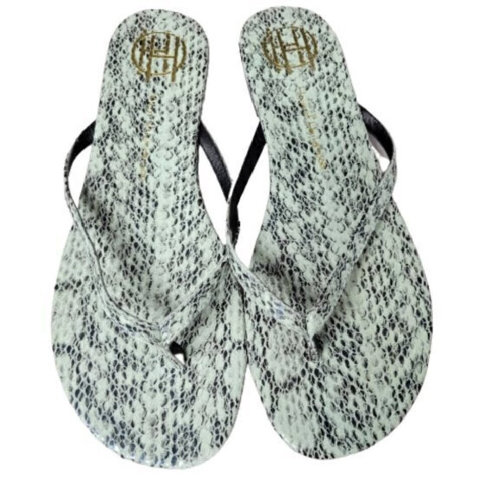 CLEARANCE 37.5 House of Harlow 1960 Colton Snake embossed Leather Flip FlopS